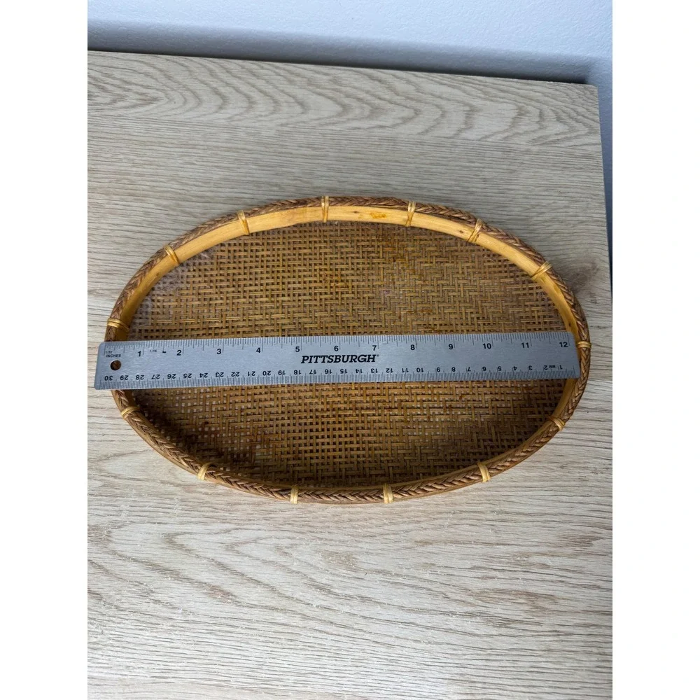 Vintage Woven Oval Wicker Boho Wall Decor Basket Brown 12in Embroidery DIY
